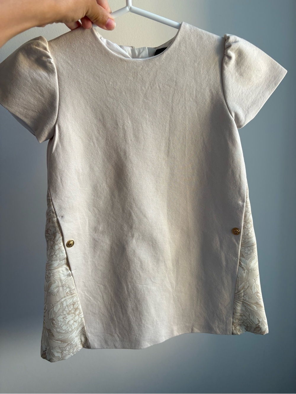 Versace Cream Girls' Short-Sleeve Dress Top with Floral Side Panels